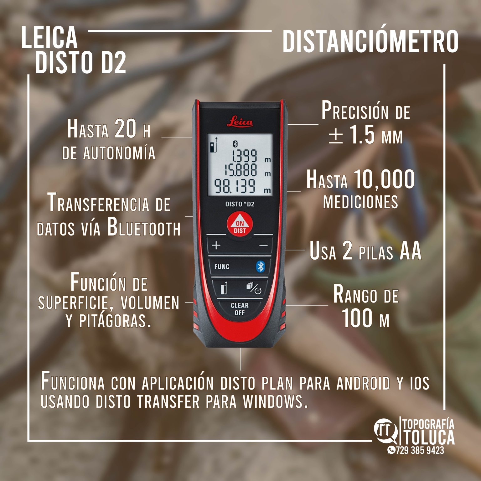 Distanciómetro láser Leica Disto D2 topografiatoluca